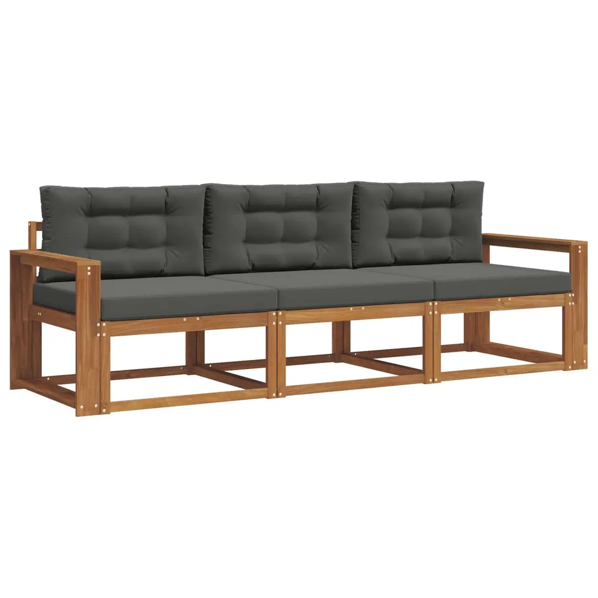 3 Piece Modular Sectional Outdoor Sofa Set Brown Solid Acacia Wood Garden Patio Furniture