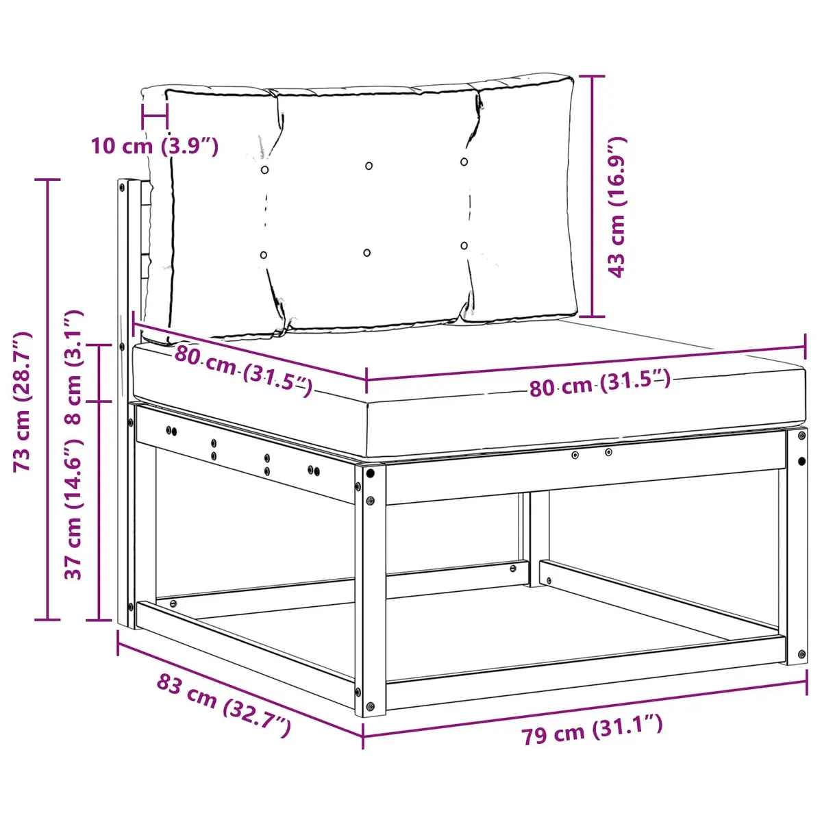 Outdoor Sofa Set 3 pcs Modular Garden Patio Sectional Furniture Brown Wood