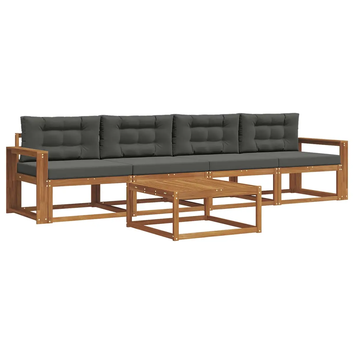 Outdoor Sectional Sofa Set Solid Acacia Wood 5 Piece Natural Brown and Anthracite Modern Garden Patio Furniture with Cushions