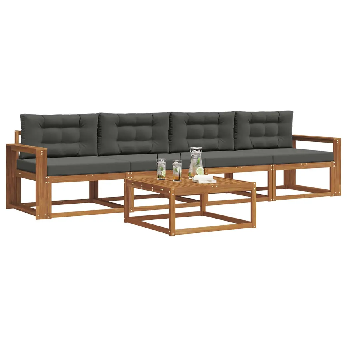 Outdoor Sectional Sofa Set Solid Acacia Wood 5 Piece Natural Brown and Anthracite Modern Garden Patio Furniture with Cushions