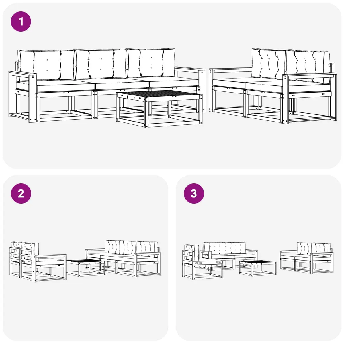 Outdoor Sectional Sofa Set Solid Acacia Wood 6 Piece Modular Natural and Anthracite