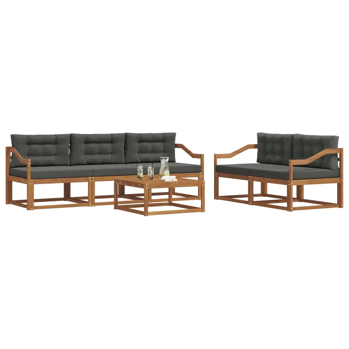 Outdoor Sectional Sofa Set 6 Pieces Garden Patio Furniture Natural Anthracite