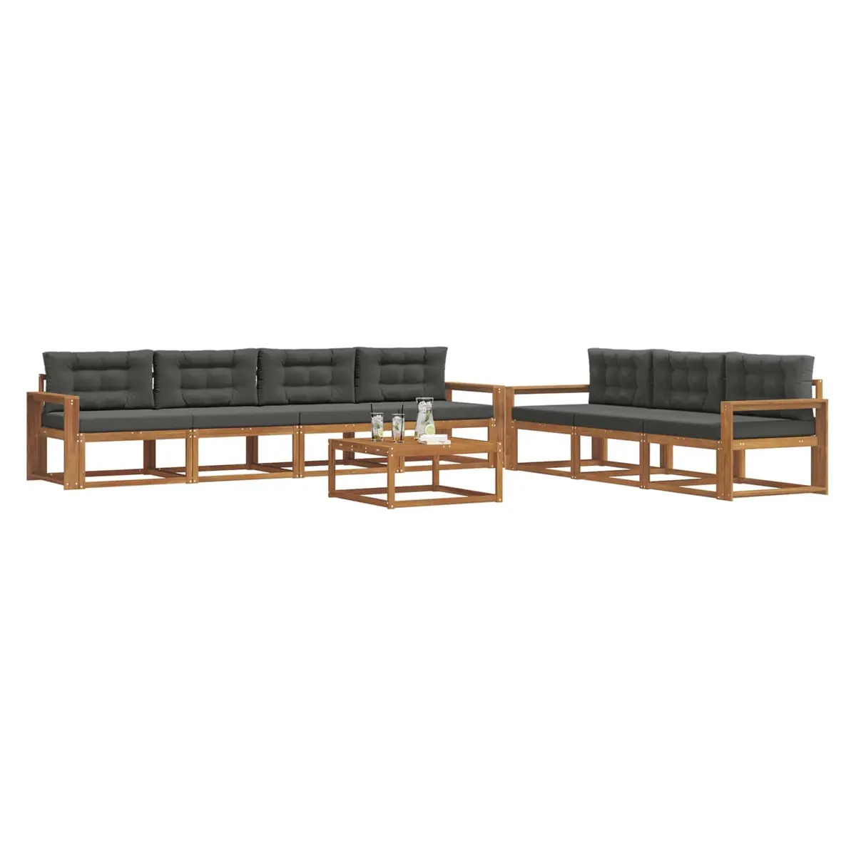 Outdoor Sectional Sofa Set Solid Acacia Wood 8 Pieces Modular Natural