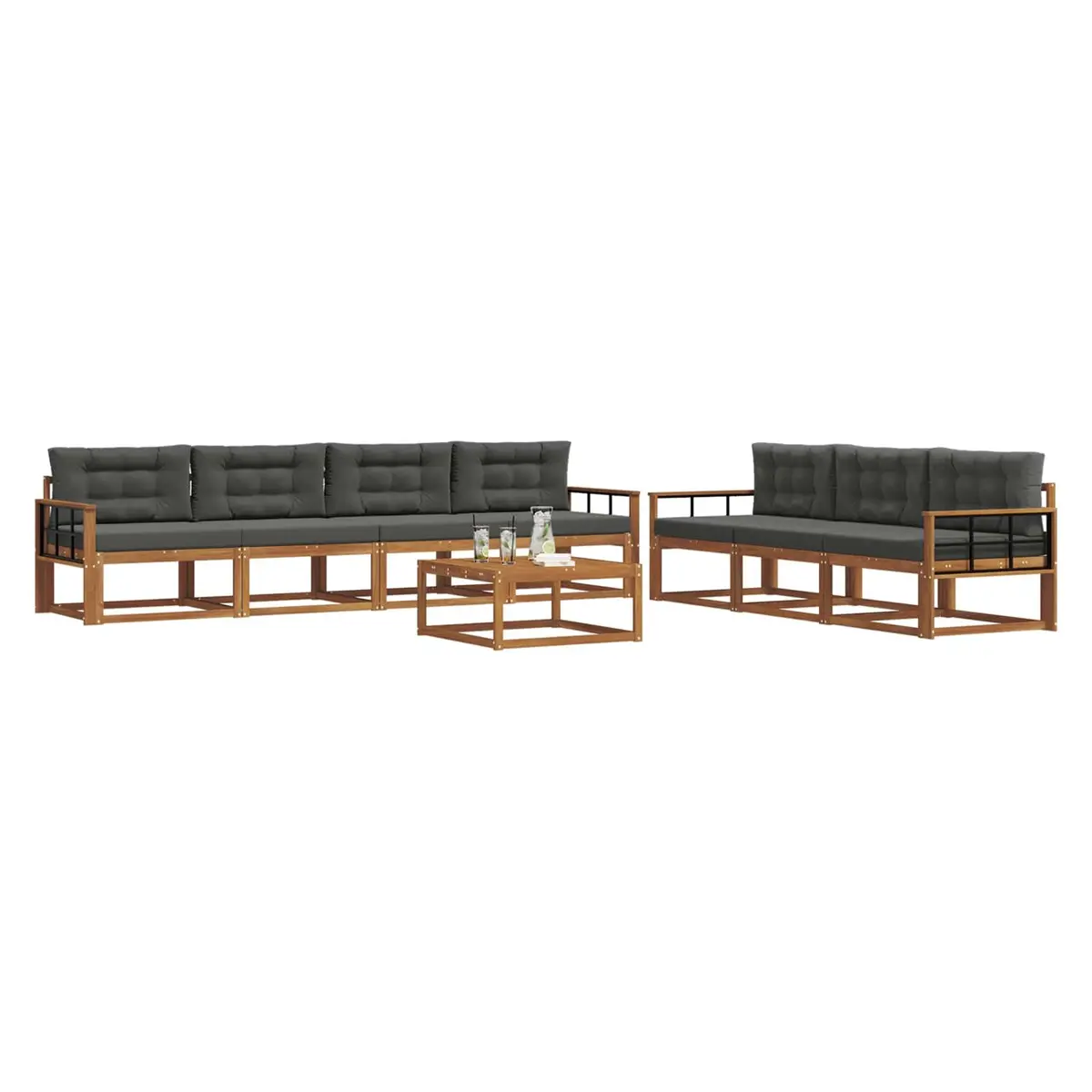Outdoor Sectional Sofa Set Solid Acacia Wood 8 Piece Modular Natural