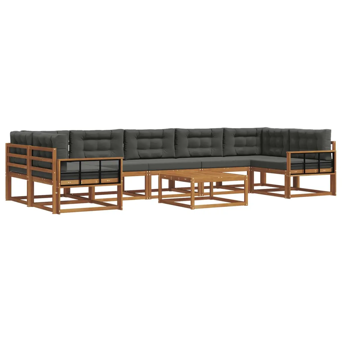 Outdoor Sectional Sofa Set Modular Solid Acacia Wood 8 Piece Natural Anthracite