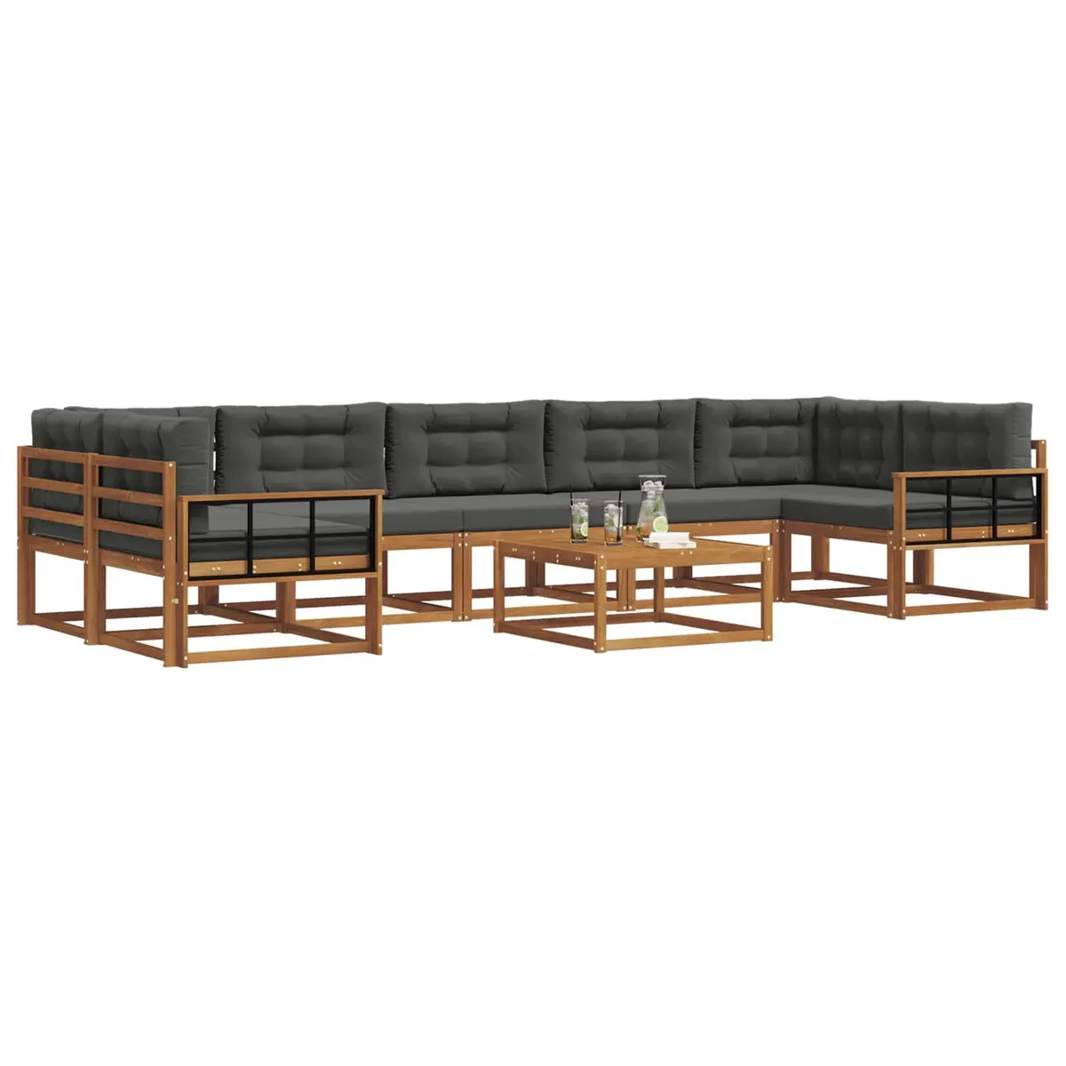 Outdoor Sectional Sofa Set Modular Solid Acacia Wood 8 Piece Natural Anthracite