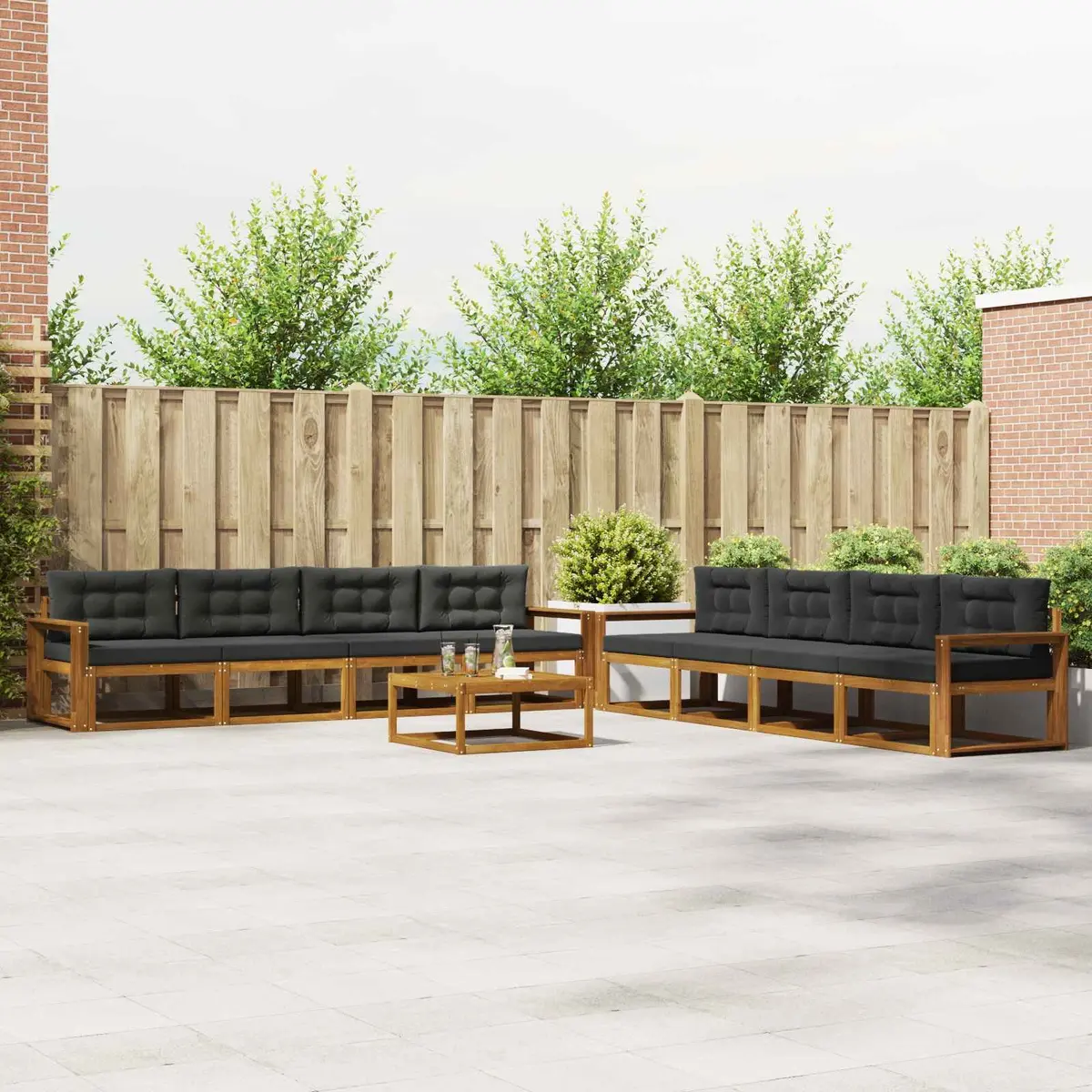 9PieceGardenPatioLoungeSofaSetBrownCushionsWeatherResistantSolidAcaciaWoodOutdoorFurniture