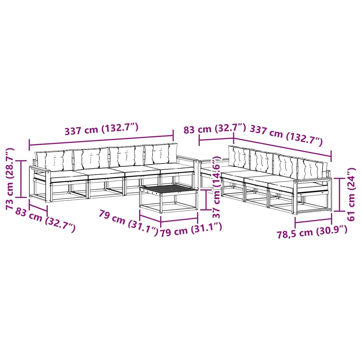 9PieceGardenPatioLoungeSofaSetBrownCushionsWeatherResistantSolidAcaciaWoodOutdoorFurniture