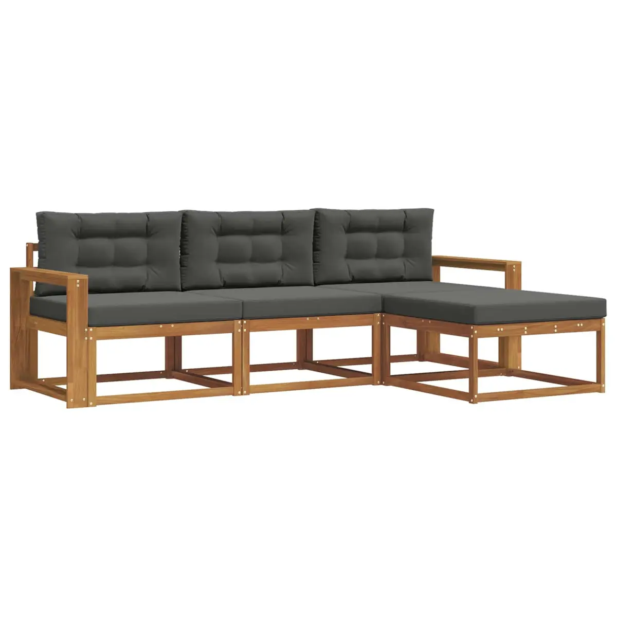 Outdoor Modular Sofa Set 4 Pieces Brown Solid Acacia Wood Garden Patio Furniture with Cushions