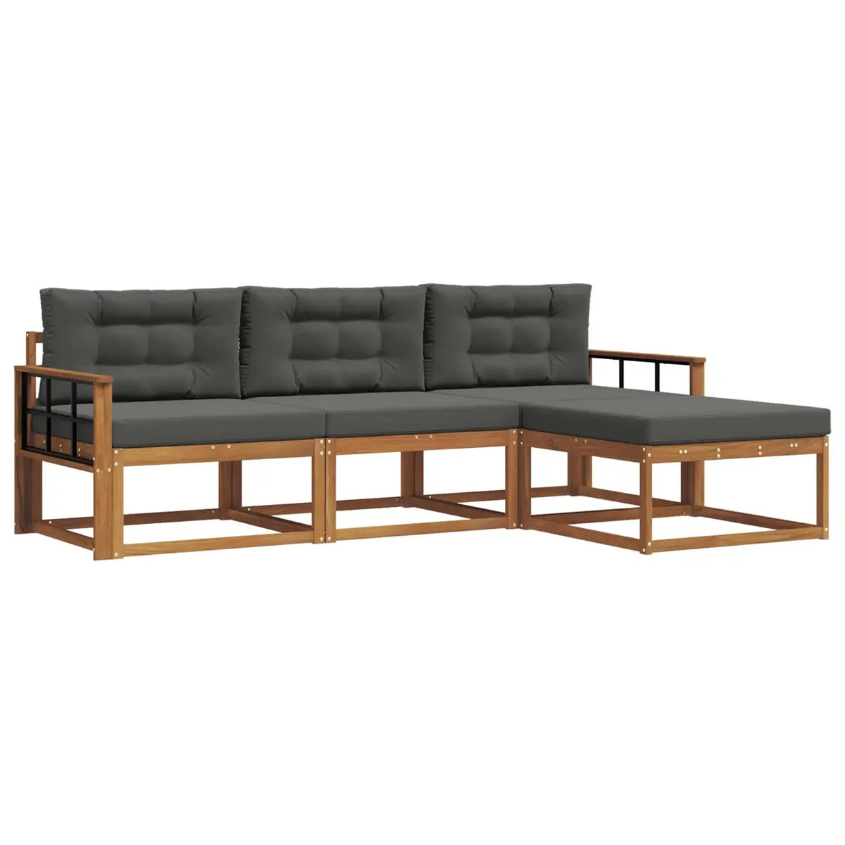 Modular Outdoor Sofa Set 4 Piece Solid Acacia Wood Brown Weather Resistant with Cushions