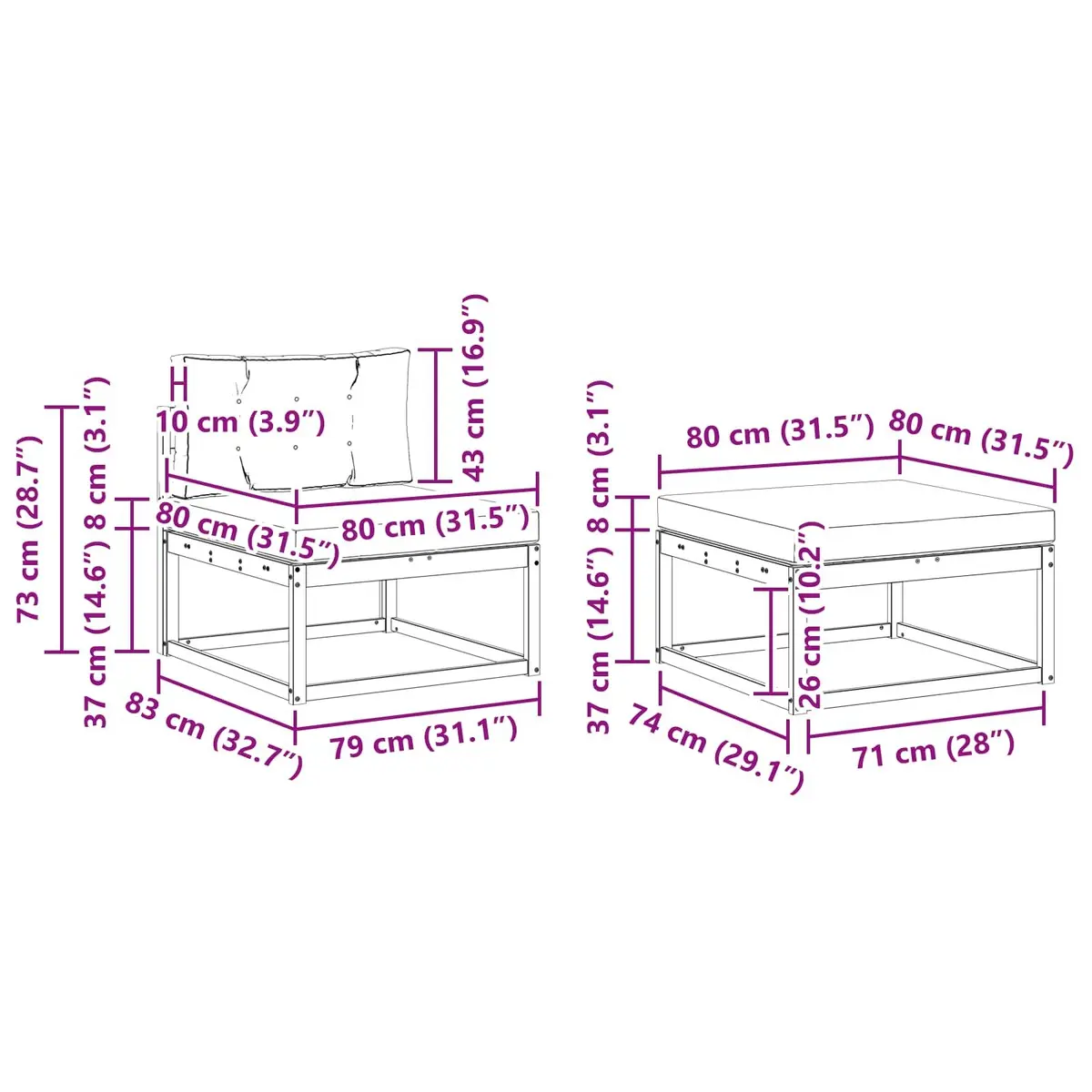 Modular Outdoor Sofa Set 4 Piece Solid Acacia Wood Brown Weather Resistant with Cushions
