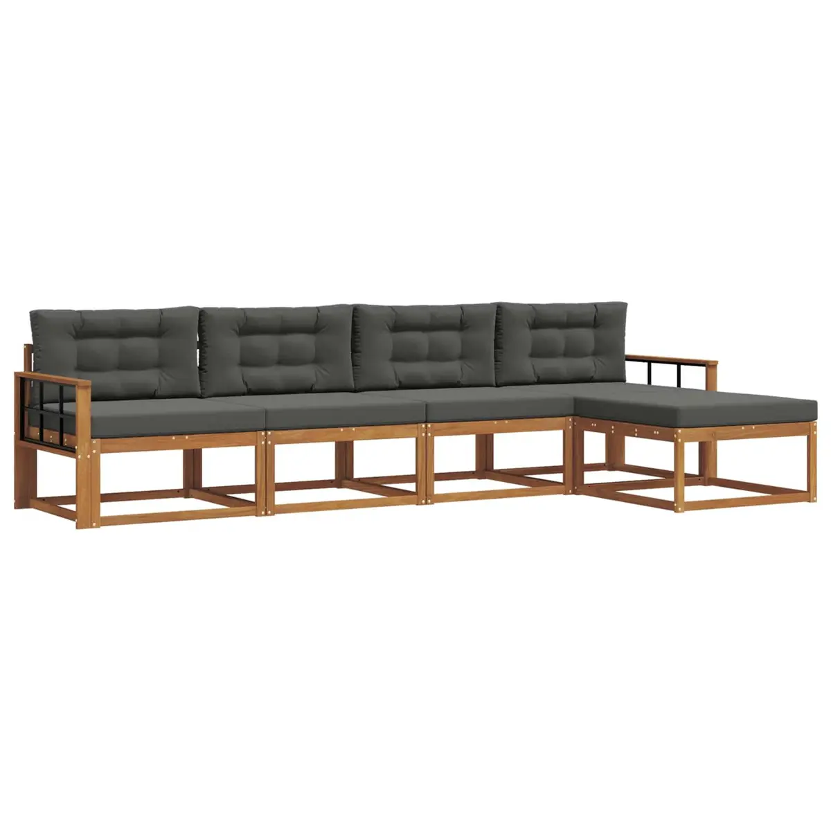 Outdoor Sectional Sofa Set Solid Acacia Wood 5 Piece Modular Garden Patio Furniture Brown