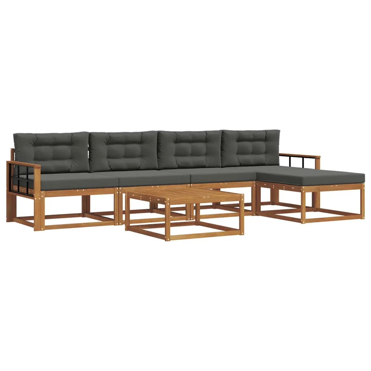 Outdoor Sectional Sofa Set Solid Acacia Wood 6 Pieces Modular Brown with Cushions