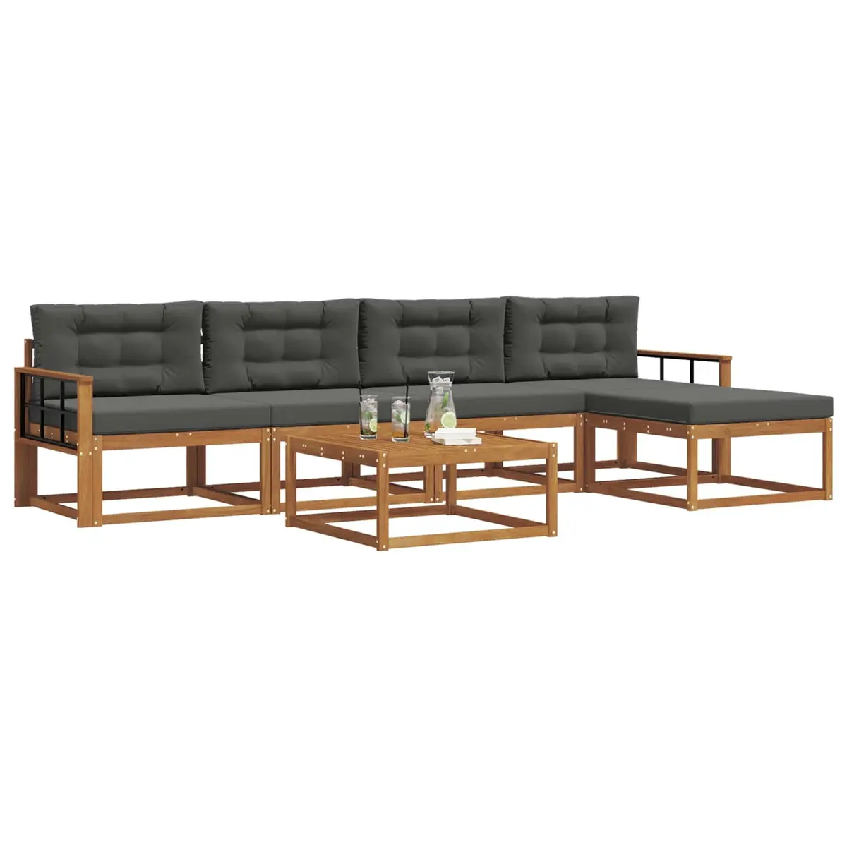 Outdoor Sectional Sofa Set Solid Acacia Wood 6 Pieces Modular Brown with Cushions