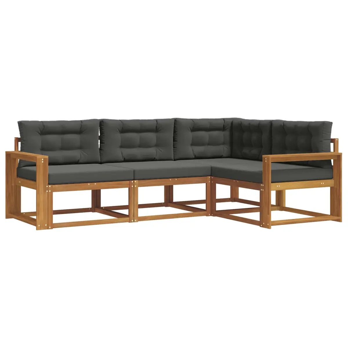 4 Piece Modular Outdoor Sofa Set Solid Acacia Wood Brown with Cushions for Garden and Patio
