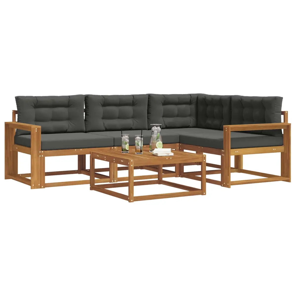 Outdoor Sofa Set Modular Solid Acacia Wood 5 Piece Brown