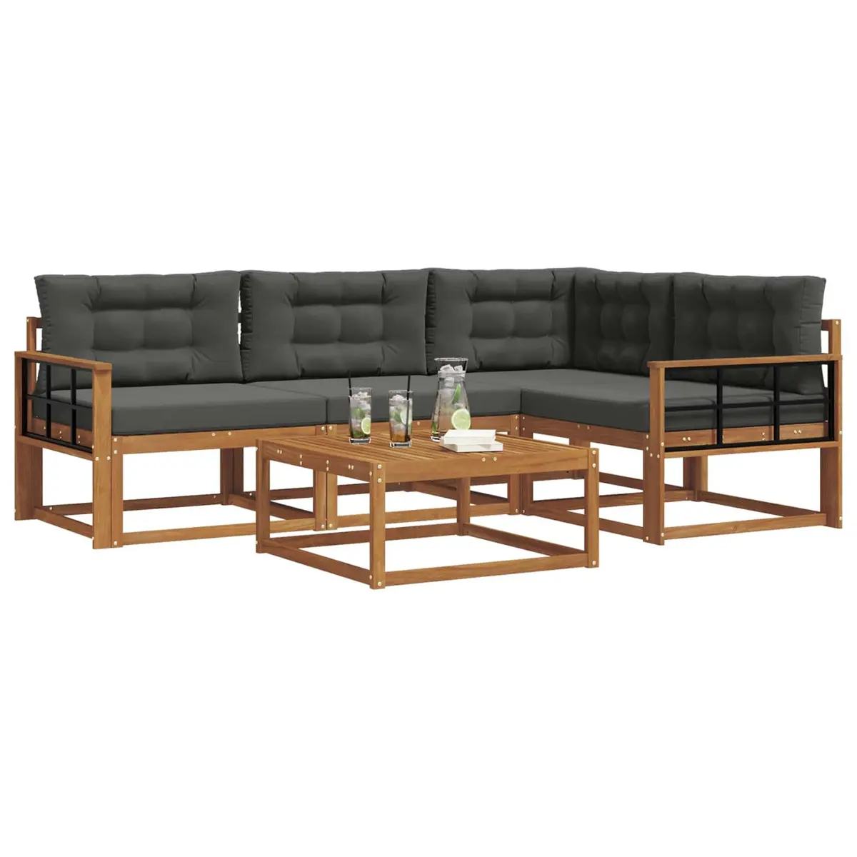 Outdoor Sofa Set 5 Piece Modular Garden Patio Furniture with Cushions Brown