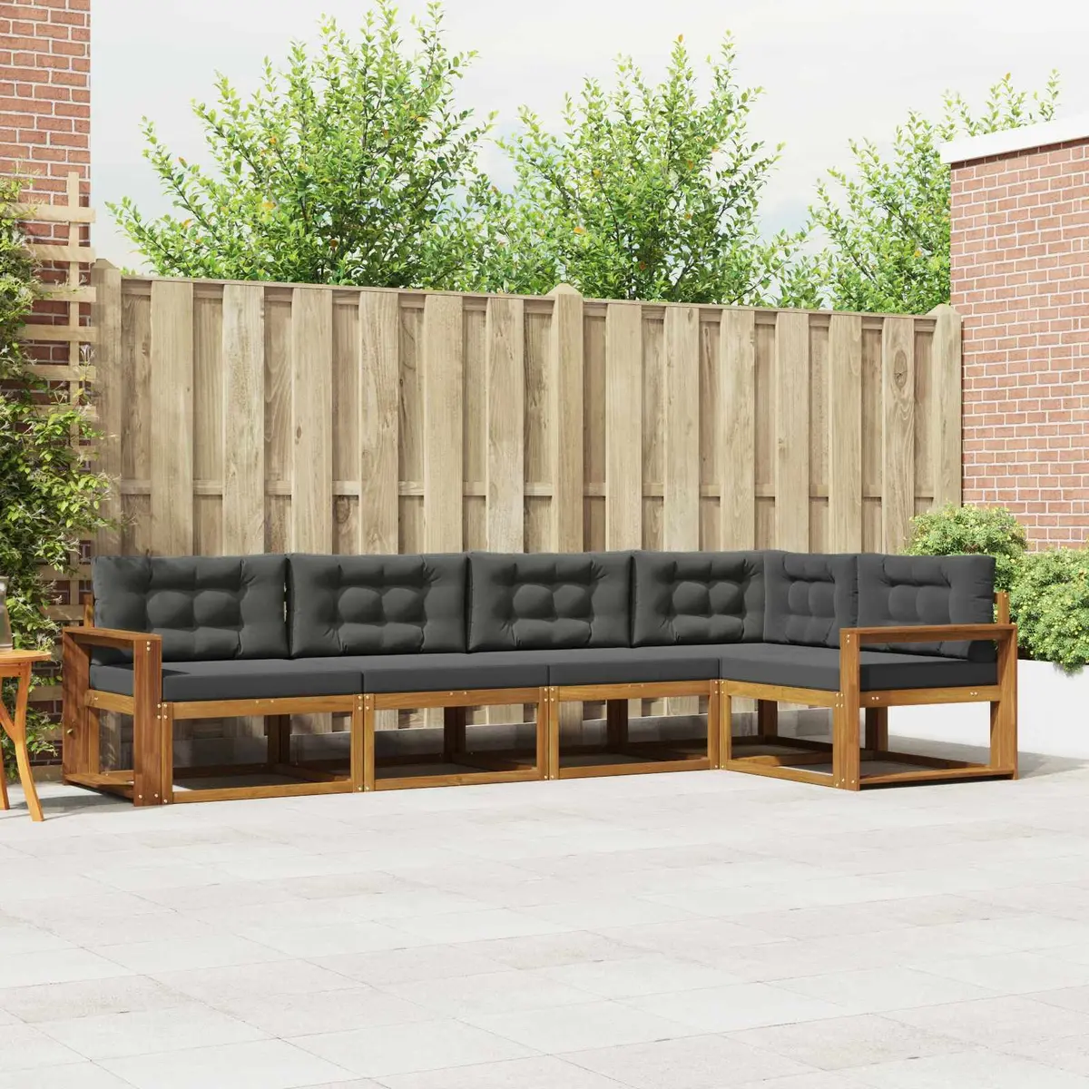 Outdoor Sectional Sofa Set 5 Pieces Modular Garden Patio Furniture Brown Cushion