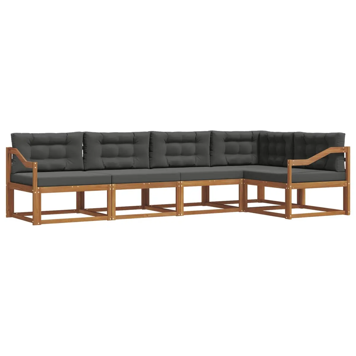 5 Piece Modular Sectional Outdoor Sofa Set Slat Back Natural Brown Acacia Wood for Garden Patio Furniture