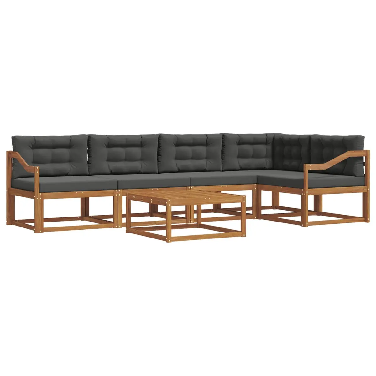 Outdoor Sectional Sofa Set Solid Acacia Wood 6 Piece Modular Brown
