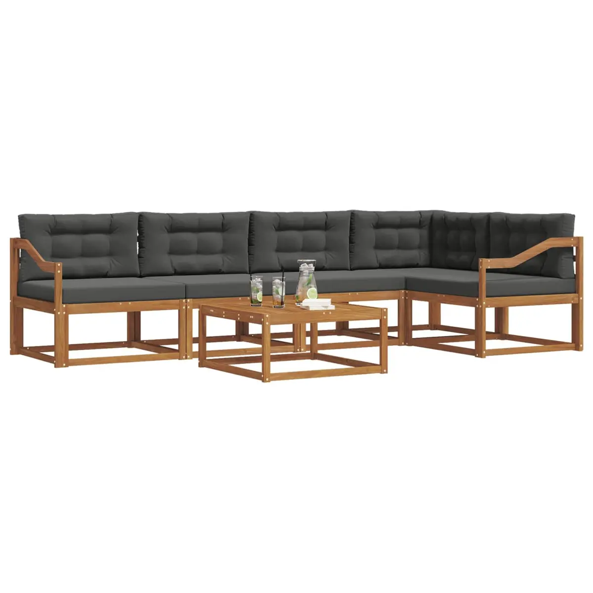 Outdoor Sectional Sofa Set Solid Acacia Wood 6 Piece Modular Brown