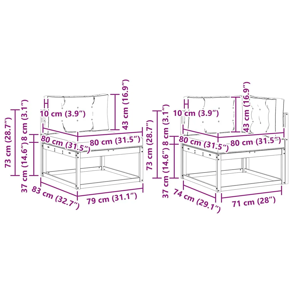 Outdoor Sectional Sofa Set 6-Piece Modular Garden Patio Furniture with Cushions