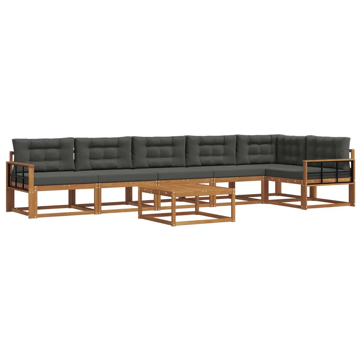 Outdoor Sectional Sofa Set Modular Solid Acacia Wood 7 Piece Brown with Cushions