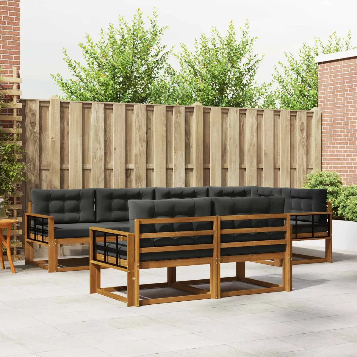 Outdoor Sofa Set Modular Sectional Acacia Wood 8 Piece Natural Anthracite Brown