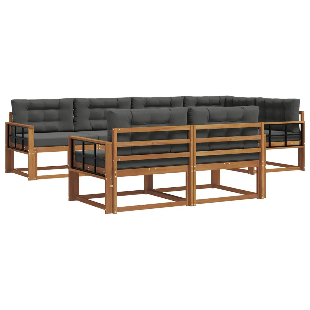 Outdoor Sofa Set Modular Sectional Acacia Wood 8 Piece Natural Anthracite Brown
