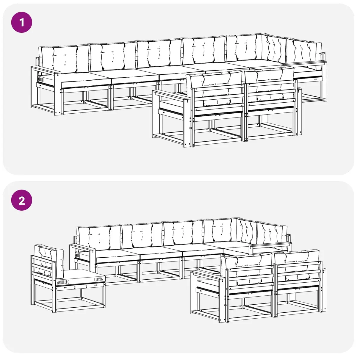 Outdoor Sectional Sofa Set Solid Acacia Wood 8 Piece Brown