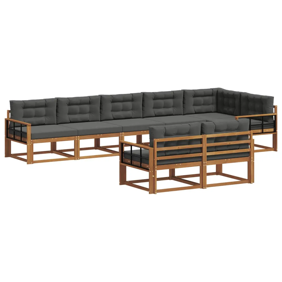 Outdoor Sectional Sofa Set Solid Acacia Wood 8 Piece Modular Patio Garden Furniture Brown Anthracite