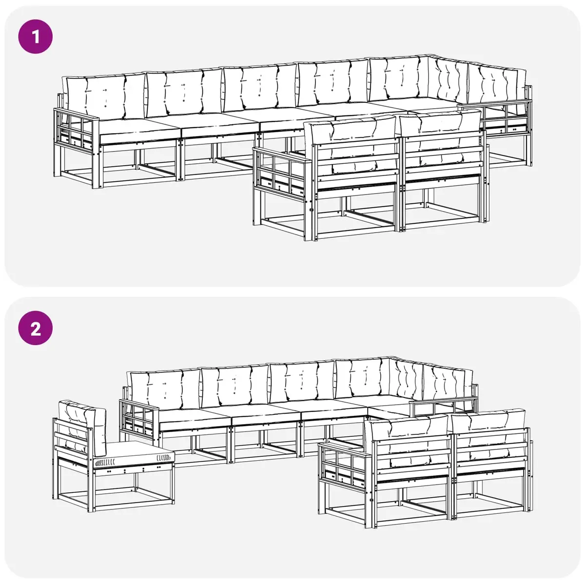 Outdoor Sectional Sofa Set Solid Acacia Wood 8 Piece Modular Patio Garden Furniture Brown Anthracite