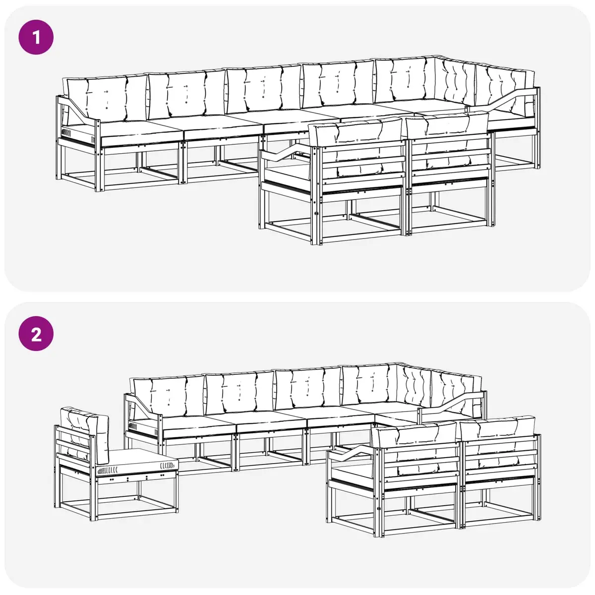 Outdoor Sectional Sofa Set Solid Acacia Wood 8 Piece Brown Modular