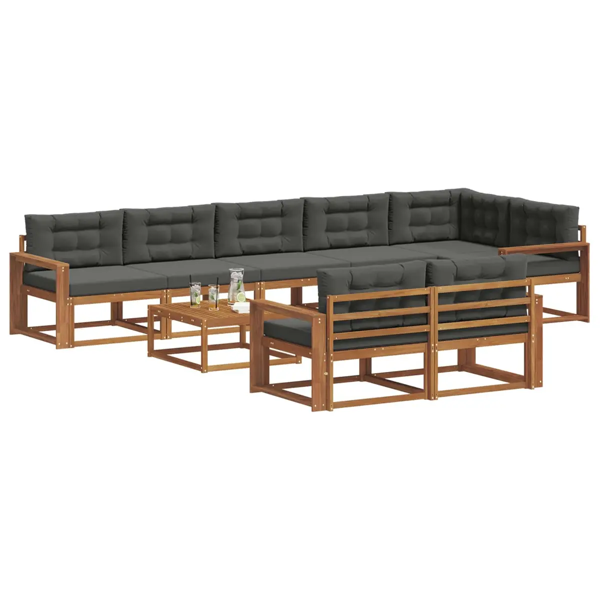 Outdoor Sectional Sofa Set Modular Solid Acacia Wood 9 Piece Brown