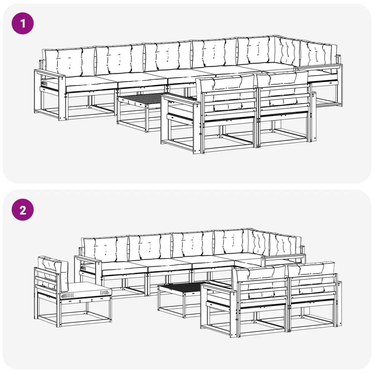 Outdoor Sectional Sofa Set Modular Solid Acacia Wood 9 Piece Brown