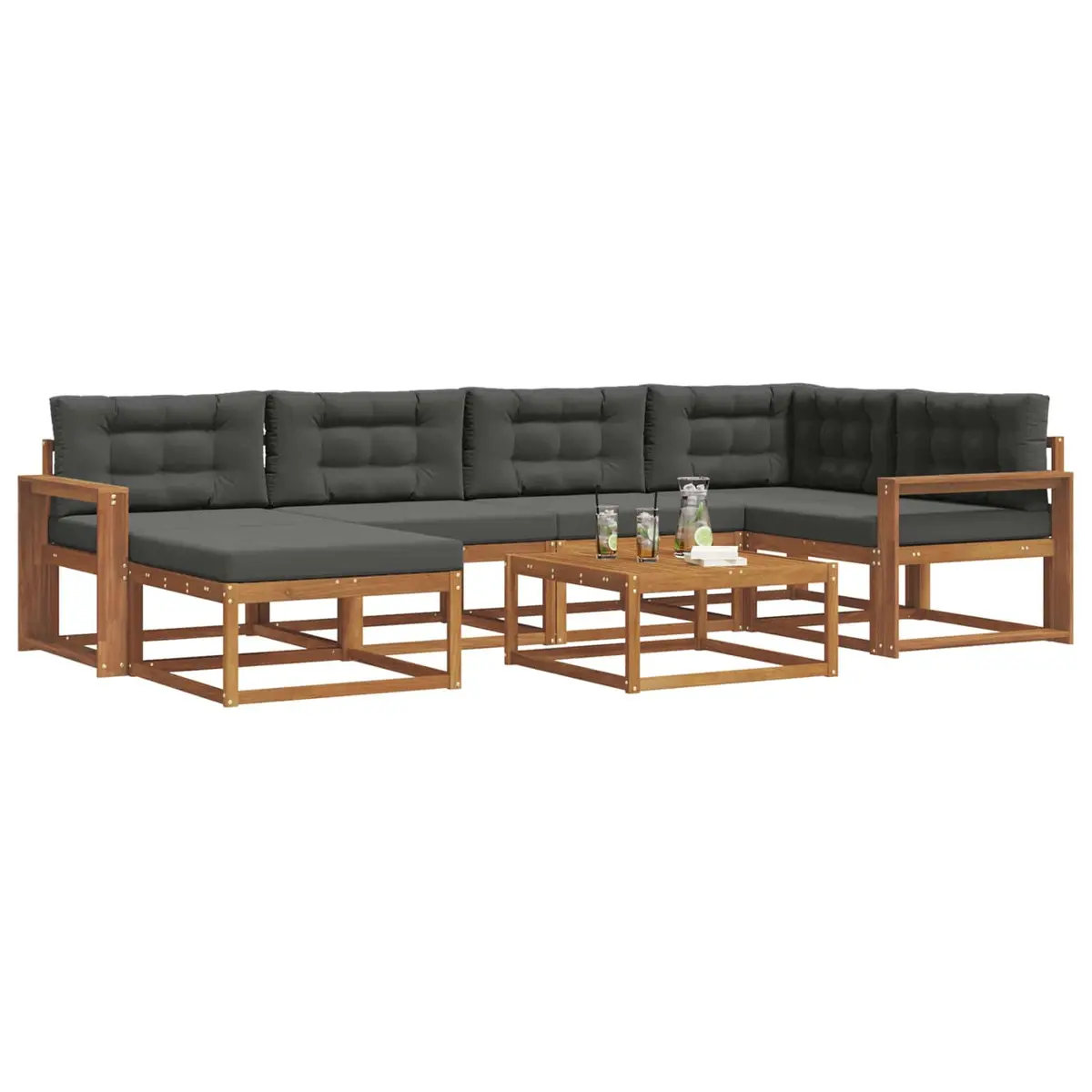 Outdoor Sectional Sofa Set Modular Acacia Wood 7 Piece Brown