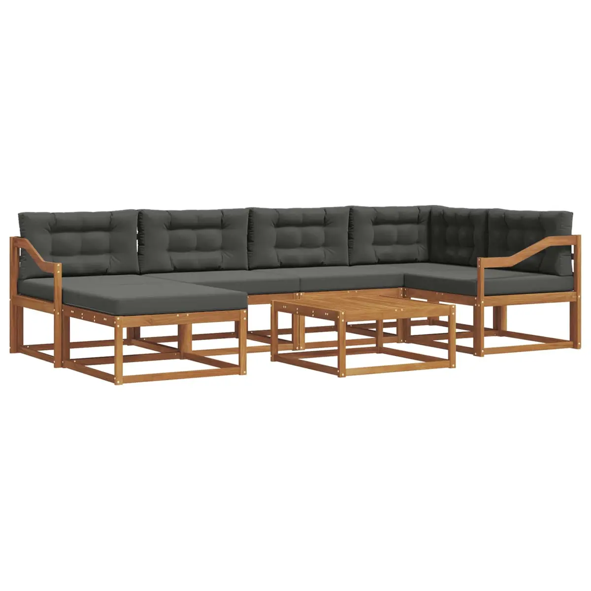 Outdoor Sectional Sofa Set Modular Acacia Wood 7 Piece Brown and Anthracite