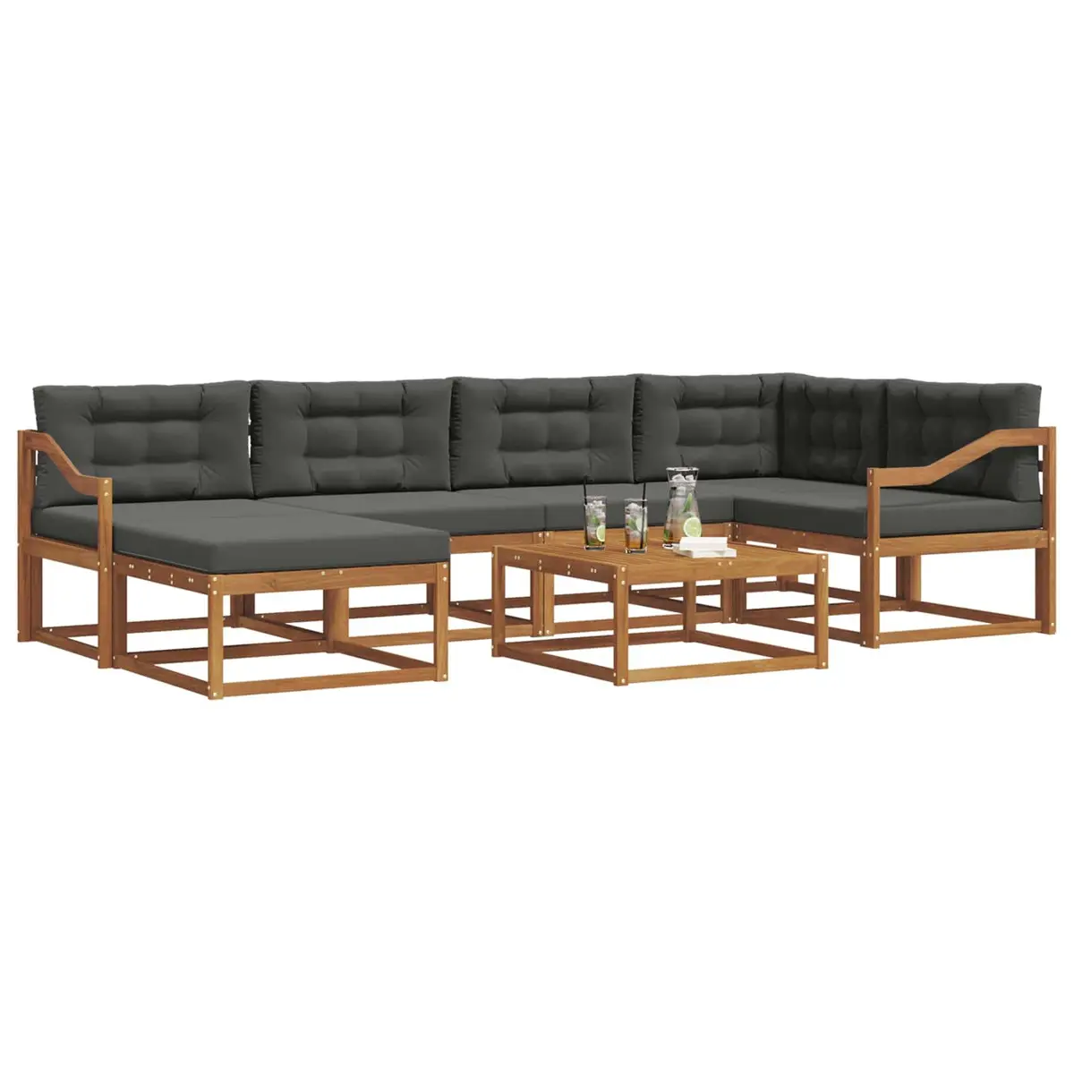 Outdoor Sectional Sofa Set Modular Acacia Wood 7 Piece Brown and Anthracite