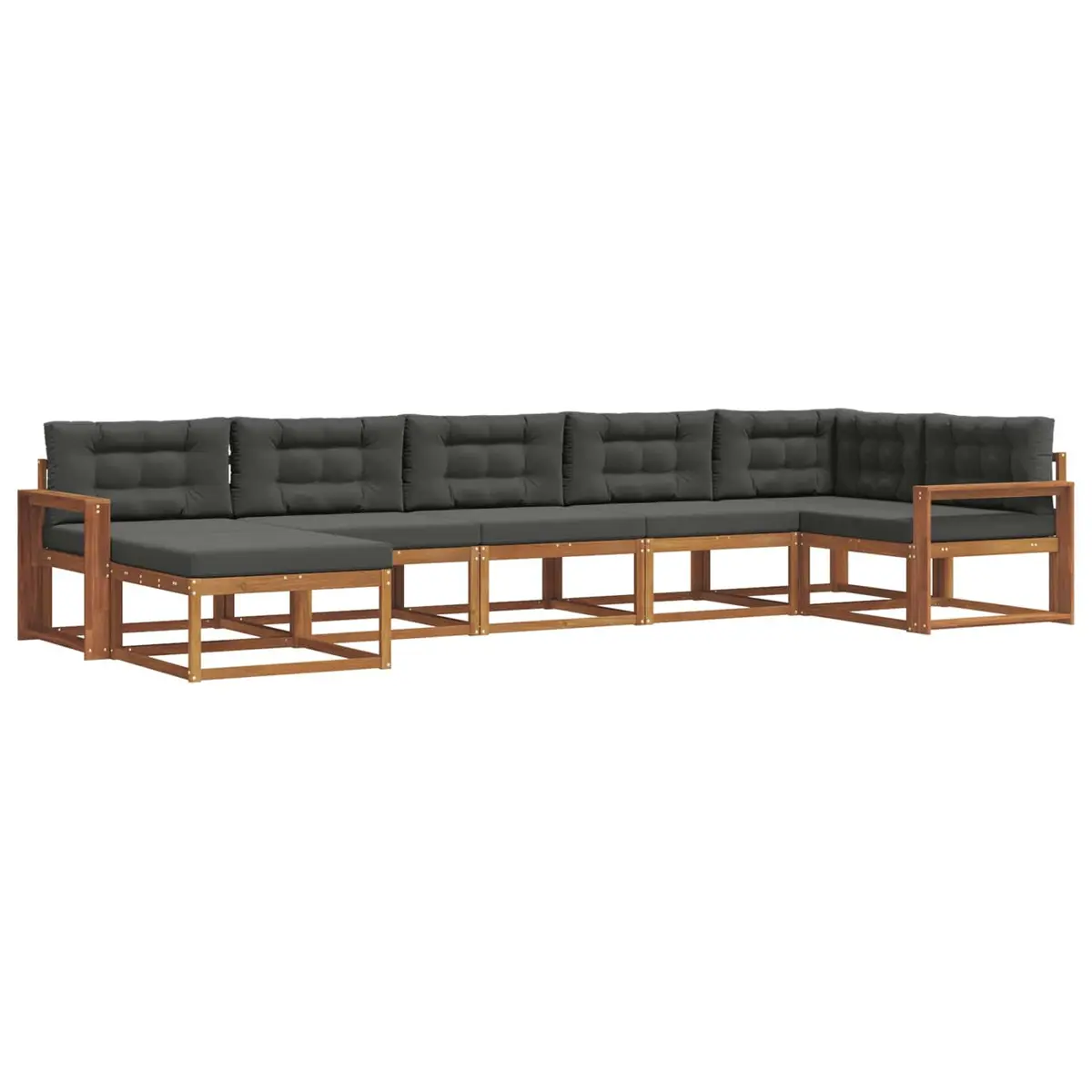 Outdoor Sectional Sofa Set Modular Solid Acacia Wood 7 Piece Brown with Cushions