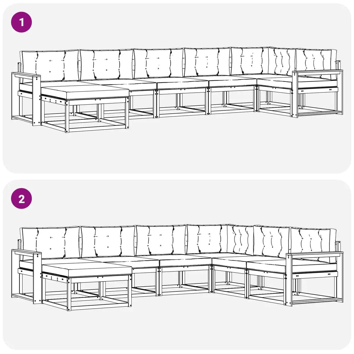 Outdoor Sectional Sofa Set Modular Solid Acacia Wood 7 Piece Brown with Cushions