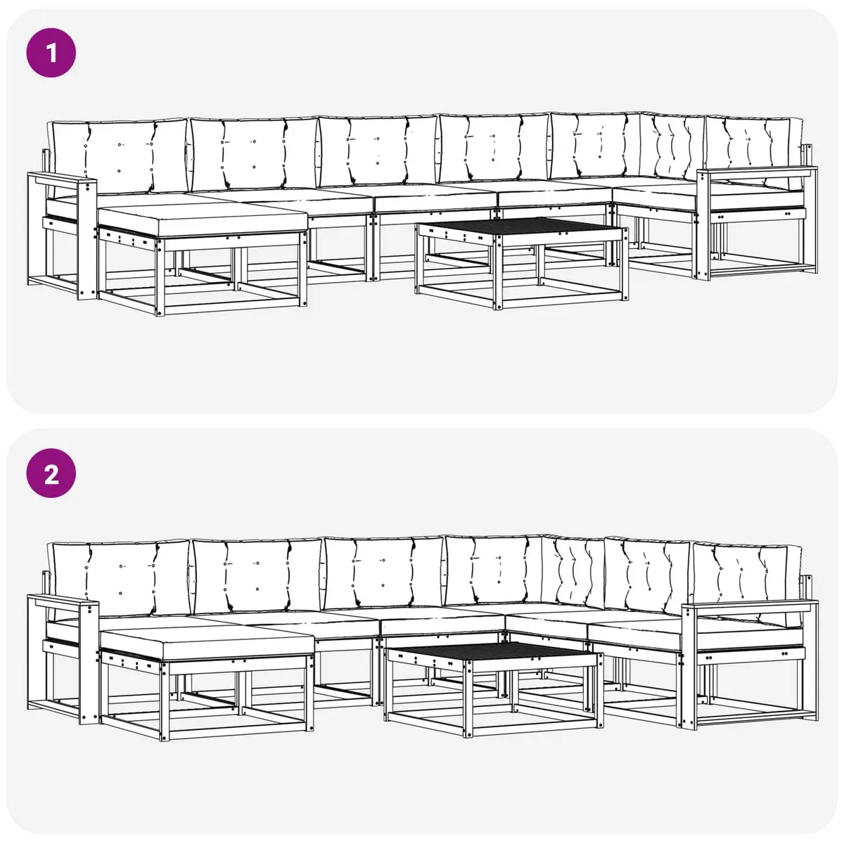 Outdoor Sectional Sofa Set 8 Pieces Garden Patio Furniture with Cushions