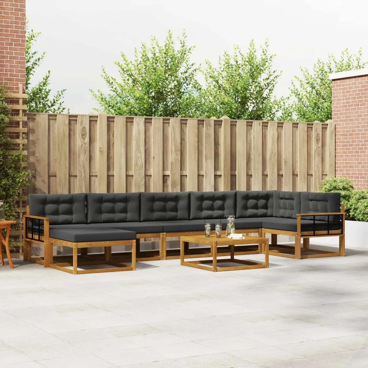 Outdoor Sectional Sofa Set Solid Acacia Wood Frame 8 Piece Brown Anthracite