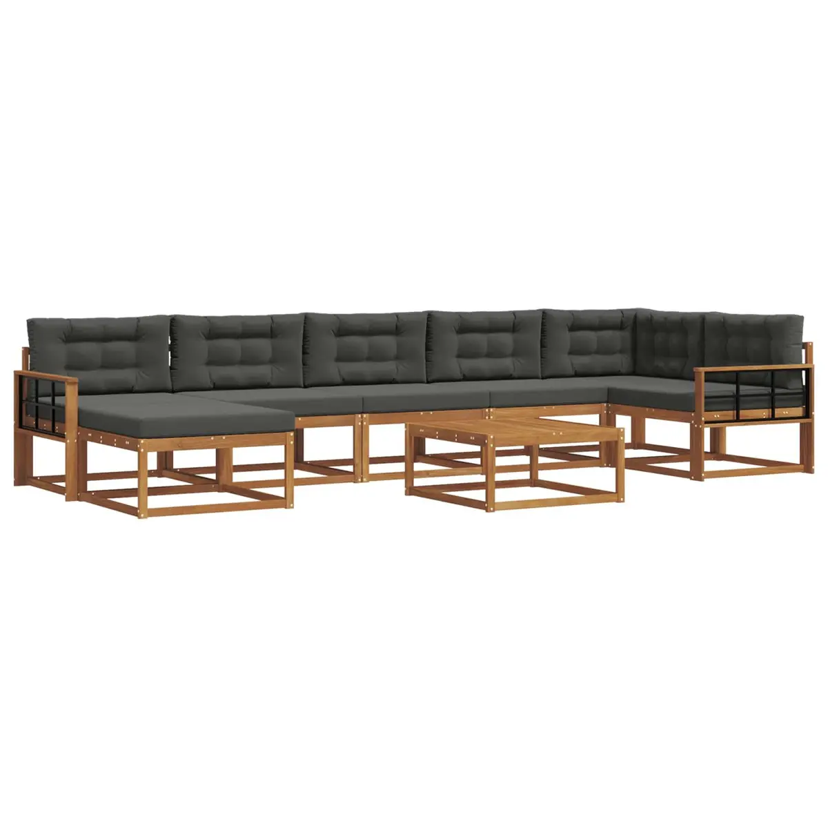 Outdoor Sectional Sofa Set Solid Acacia Wood Frame 8 Piece Brown Anthracite