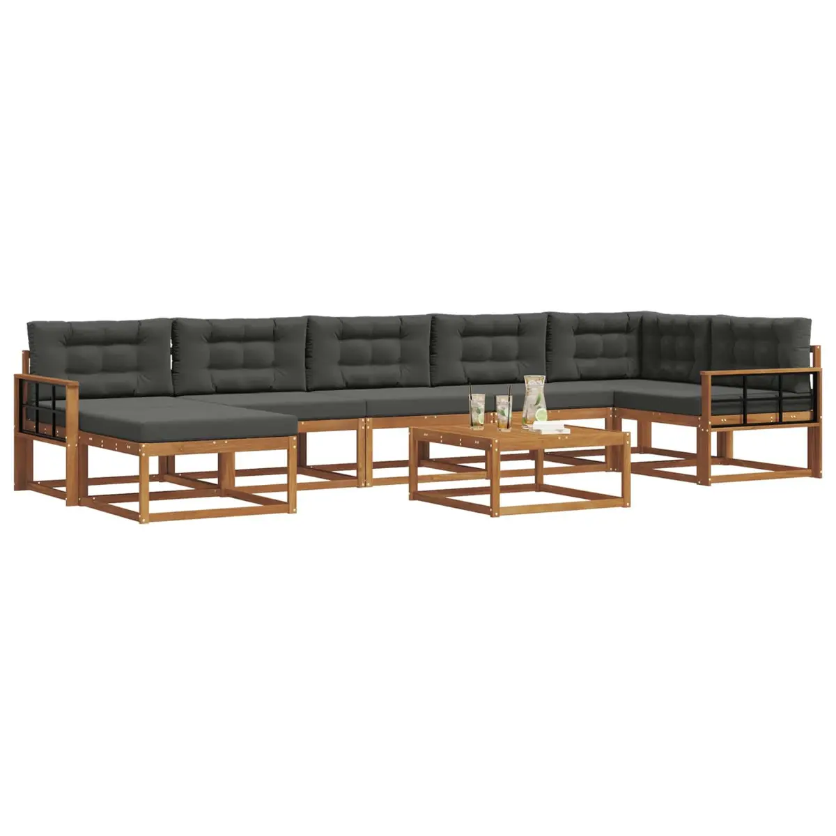 Outdoor Sectional Sofa Set Solid Acacia Wood Frame 8 Piece Brown Anthracite