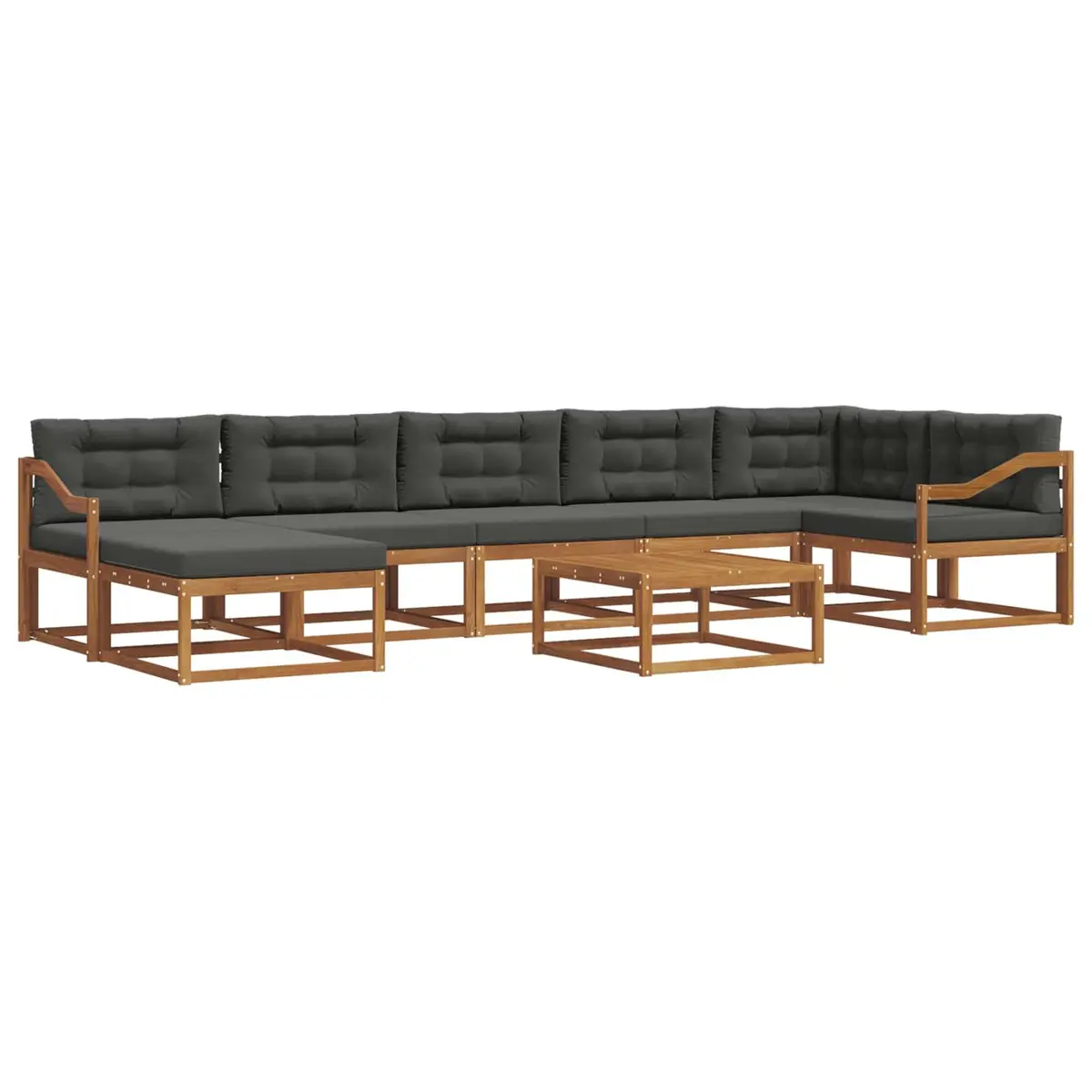 Outdoor Sectional Sofa Set Acacia Wood 8 Pieces Brown Slat-Back with Armrests