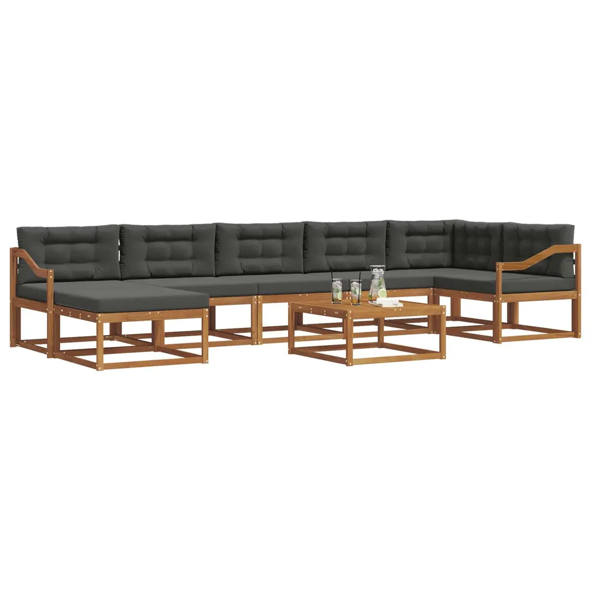 Outdoor Sectional Sofa Set Acacia Wood 8 Pieces Brown Slat-Back with Armrests