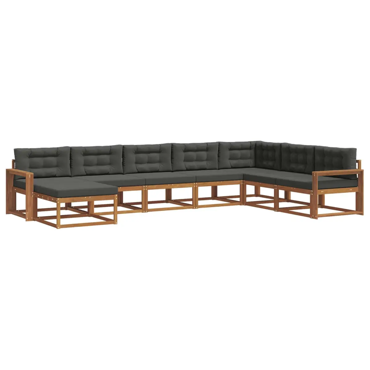 8PieceGardenPatioFurnitureBrownSolidAcaciaWoodOutdoorSectionalSofaSet withSlattedBackrestDesign