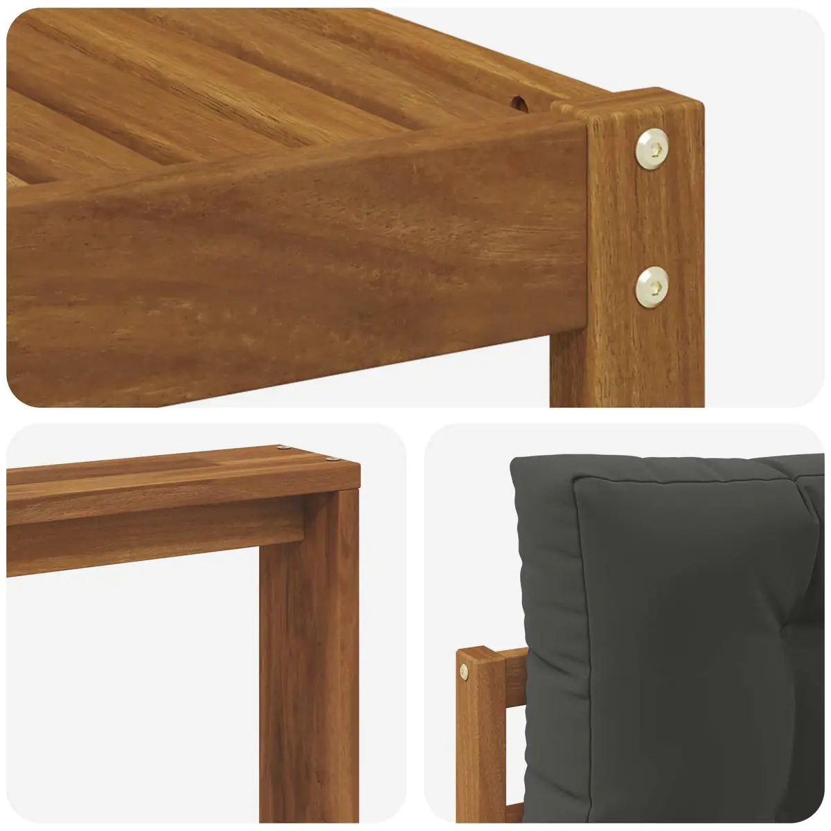 8PieceGardenPatioFurnitureBrownSolidAcaciaWoodOutdoorSectionalSofaSet withSlattedBackrestDesign