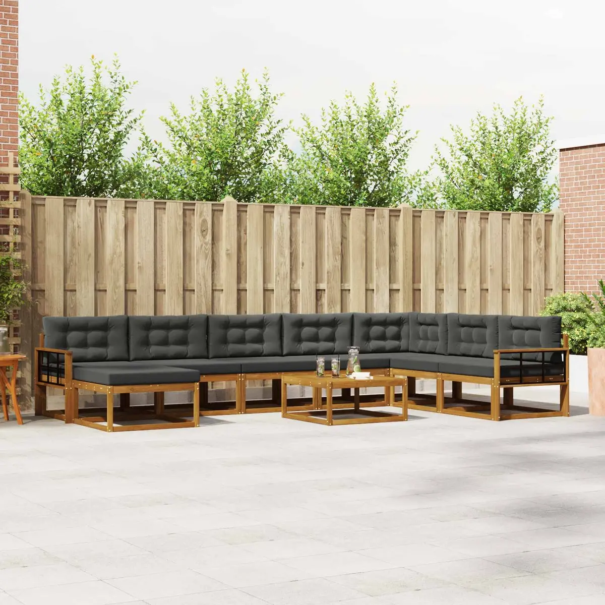 Outdoor Sectional Sofa Set Solid Acacia Wood Frame 9 Piece Brown