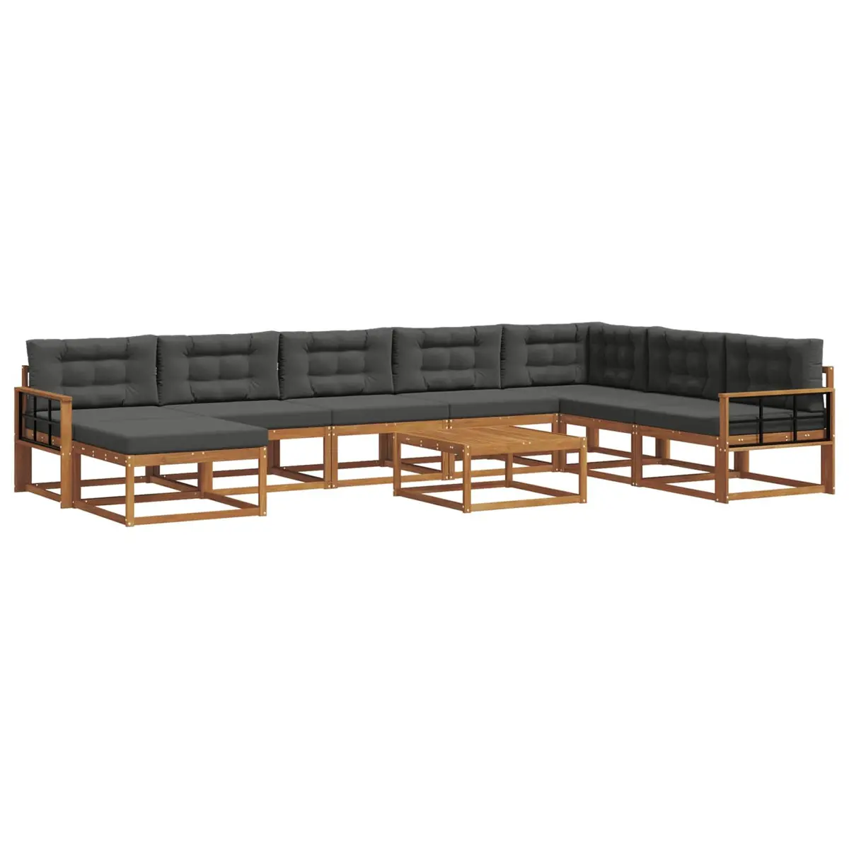 Outdoor Sectional Sofa Set Solid Acacia Wood Frame 9 Piece Brown